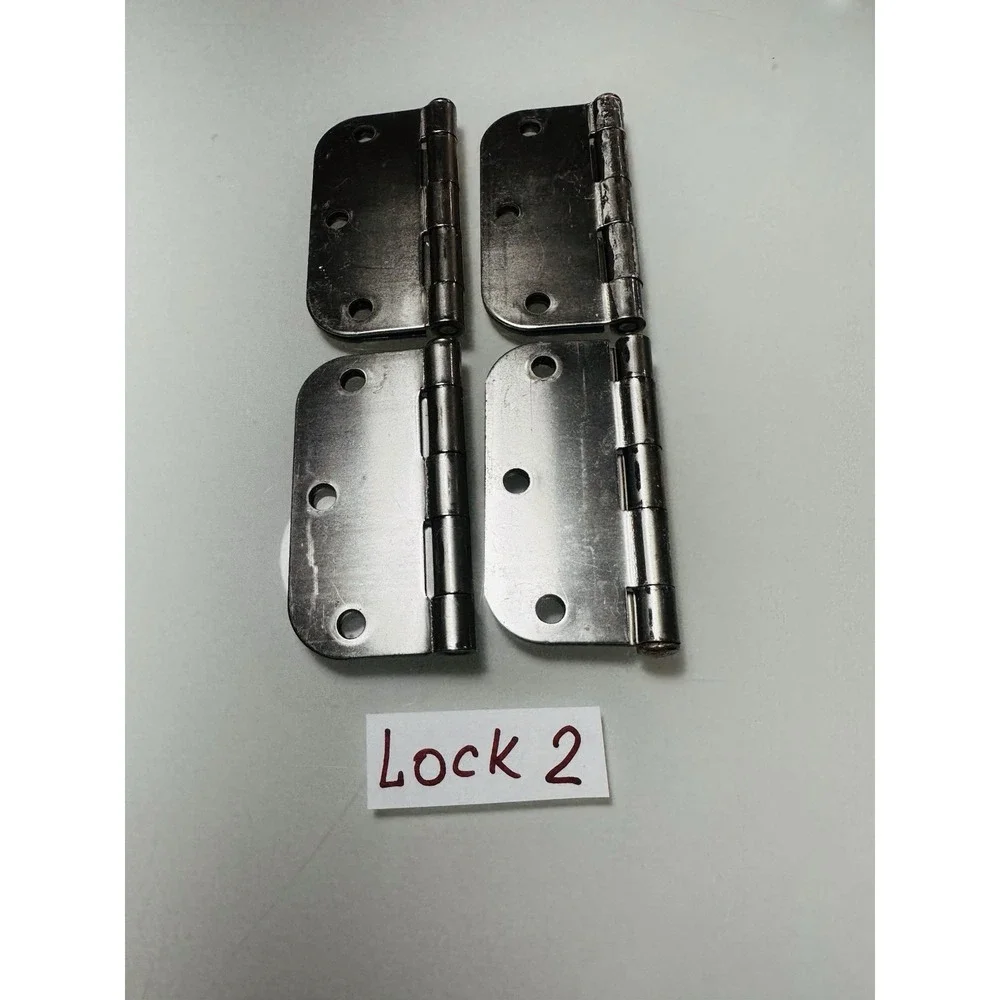 4-Count Brushed Nickel Door Hinges, 3.5 Inch Rounded Hardware without Screws